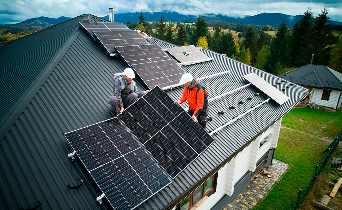 roofers installing solar panels 